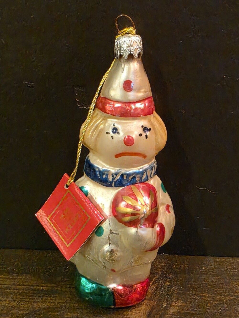 Vtg Home for the Holidays Blown Glass Sad Clown Christmas Ornament Germany 6.5”